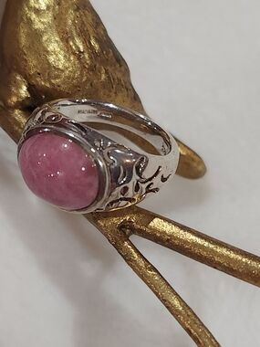 Michelle Albala Sterling Silver Ring with Oval Rhodochrosite, Vintage, Size 6.5